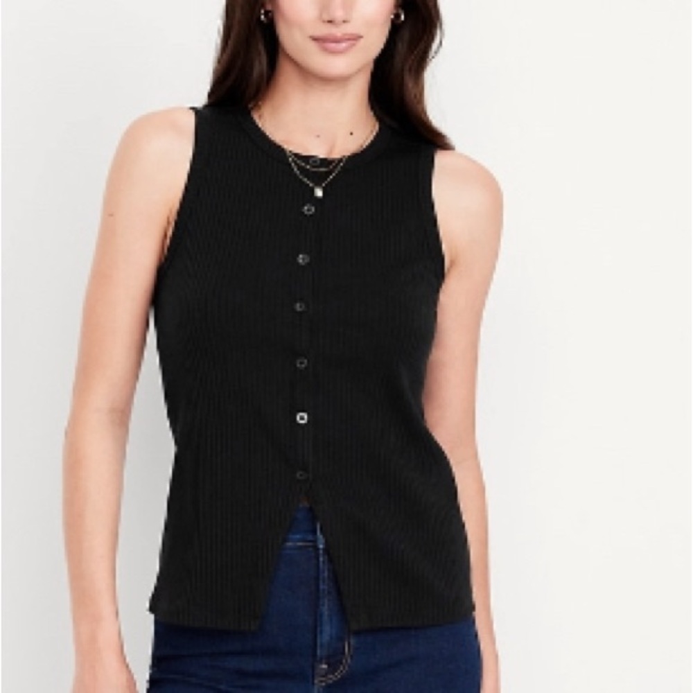 Old Navy Black Ribbed Button-Up Tank Top